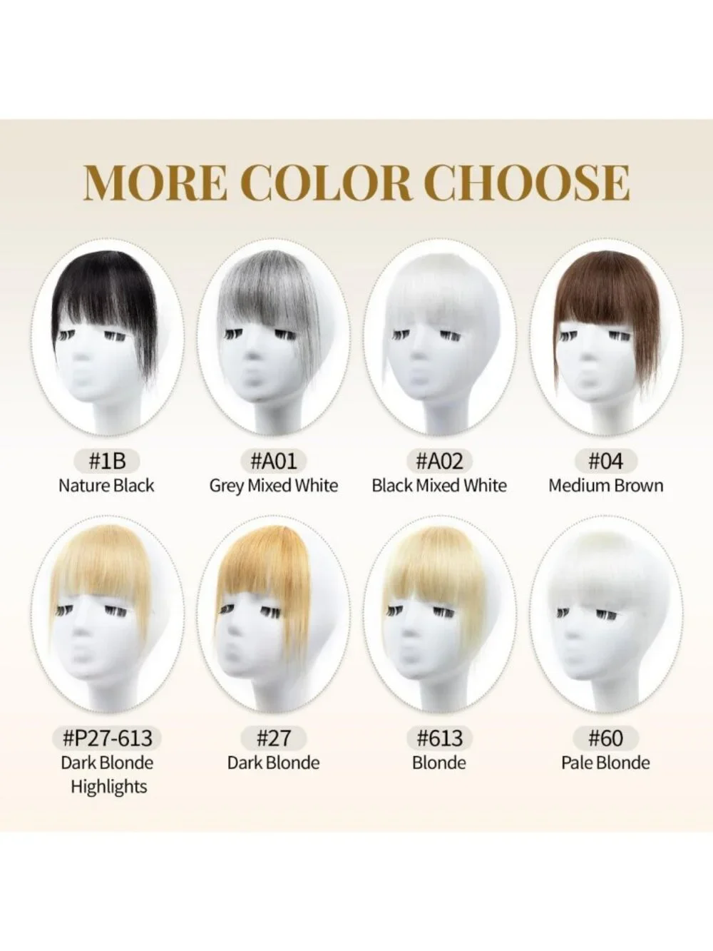100% Human Hair Clip-in Bangs, Natural Look, Medium Brown, Easy to Style